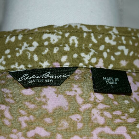 Eddie Bauer L Green Purple Floral Pleated Roll-Tab Sleeve Blouse - Picture 8 of 8